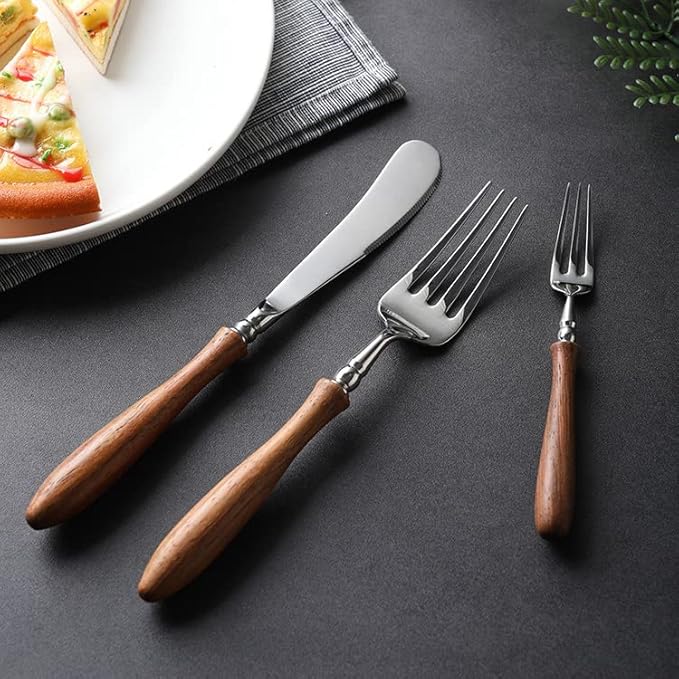 Small Dessert Forks, 18/8 Stainless Steel Cake Fork Fruit Fork With Wooden Handle, 5.9 Inches Tasting Appetizer Forks Set of 4, Mirror Finish