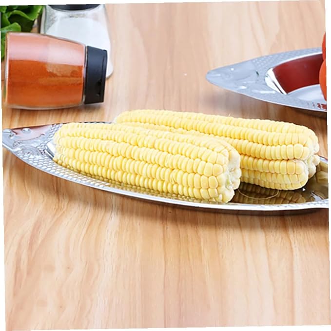 Ciieeo 2Pcs Stainless Steel Fish Shaped Plates Creative Food Trays for Serving Fish and Kitchen Dishware Silver