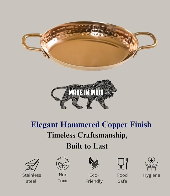 Hammered Copper Tray, Set of 2 Serving Appetizer Tray with Handle for Party, Fruit Platter, Dessert Trays, Serving Dishes: (18.5 cm)