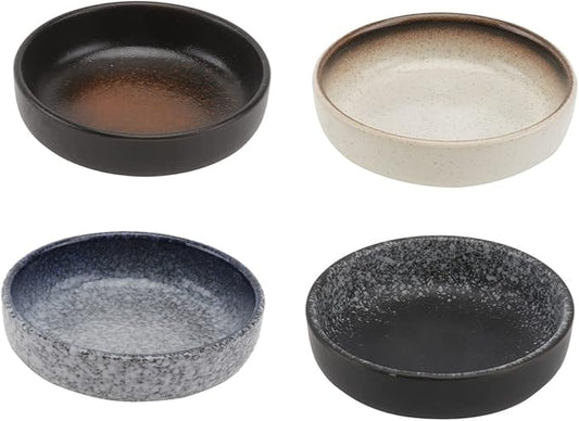 Cabilock 4pcs Multifunctional Ceramic Flavor Dishes Small Appetizer Plates for Sauces Condiments and Side Dishes Stain and Scratch Resistant with Stable Base Mixed Colors