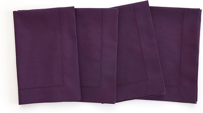 Solino Home Purple Napkins Set of 4 - Cotton Linen Hemstitch Dinner Napkins Cloth 20 x 20 Inch for Valentines - Handcrafted and Machine Washable