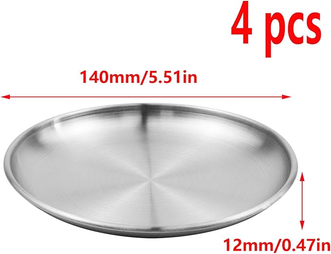 Antrader 4PCS Silver Serving Tray,5.5inch Stainless Steel Decorative Tray, Round Tray,Small Storage Tray for Jewelry, Makeup, Candle, Toiletry, Kitchen