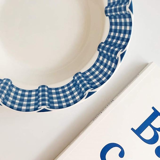 Dining Plate Retro Lace Blue Light Luxury Style Plate Simple Ceramic Breakfast Plate Dessert Plate