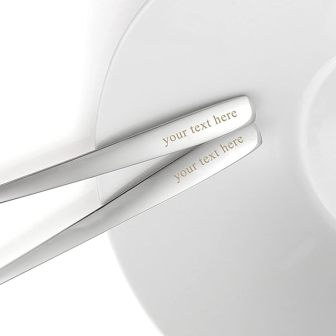 Personalized Flatware Set, Yoption Stainless Steel Customized Engraved Spoon and Fork Kit with Gift Box, Unique Gift (Customized Round Spoon & Fork, 1)