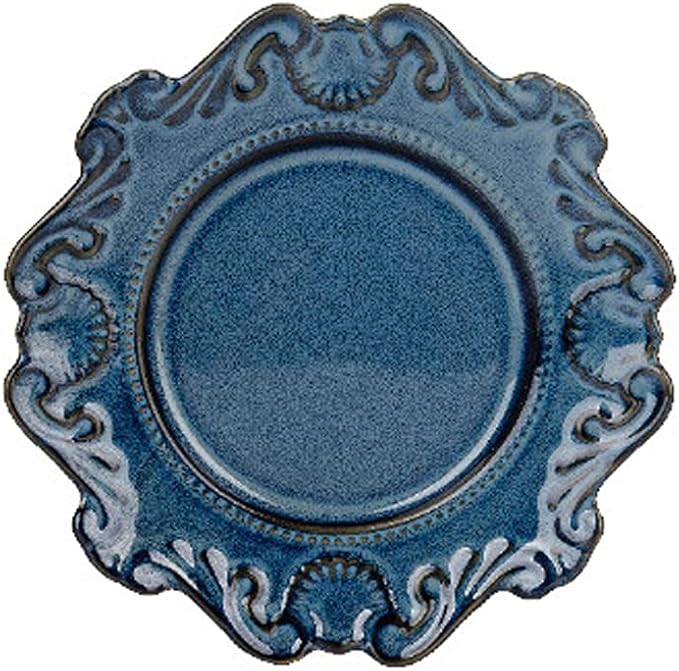 Cutlery Set Retro Ceramic Tableware Dishes Set European Relief Western Dinnerware Dish Salad Bowl Soup Noodles Bowl Dinnerware Series (Color : Blue Size : Style4) (Blue Style4) (Blue Style1)