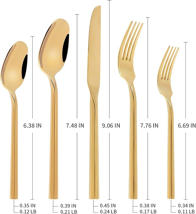Gold Silverware Set Flatware Set Stainless Steel Cutlery Set 40 Pieces Hexagon Handle Home Kitchen Daily Use Service for 8