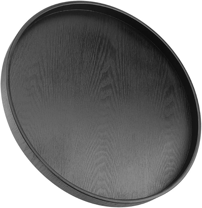 Tbest Black Round Wood Serving Tray, Solid Wood Tea Coffee Snack Food Meals Tray, Restaurant Trays