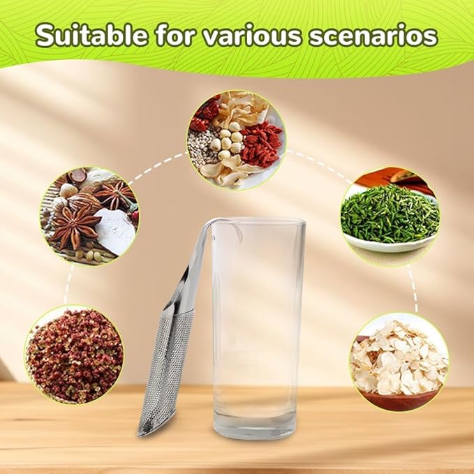 Stainless Steel Tea Diffuser, 2026 Upgrade Tea Pipe Tea Infuser Mesh Strainer with Hanging Hook Handle, Long Handle Tea Steeper Diffuser for Leaf Tea, Coffee, Spices, Seasonings - with Brush (2pcs)