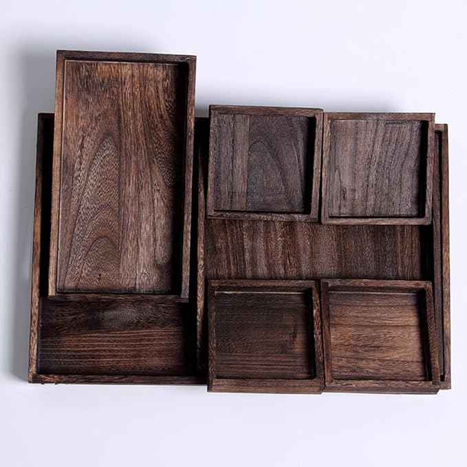 PRETYZOOM 1Pc Retro Solid Wood Tea Tray Rectangular Fruit Serving Tray for Desserts Drinks Natural Design Sturdy for Parties Home Decor Black Brown