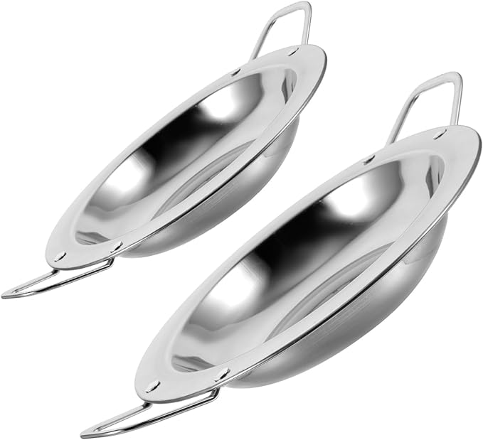 Cabilock 2Pcs Stainless Steel Round Plates with Handles Snack Serving Trays Kitchen Dish for Entertaining Easy to Clean Smooth Edges for Safety