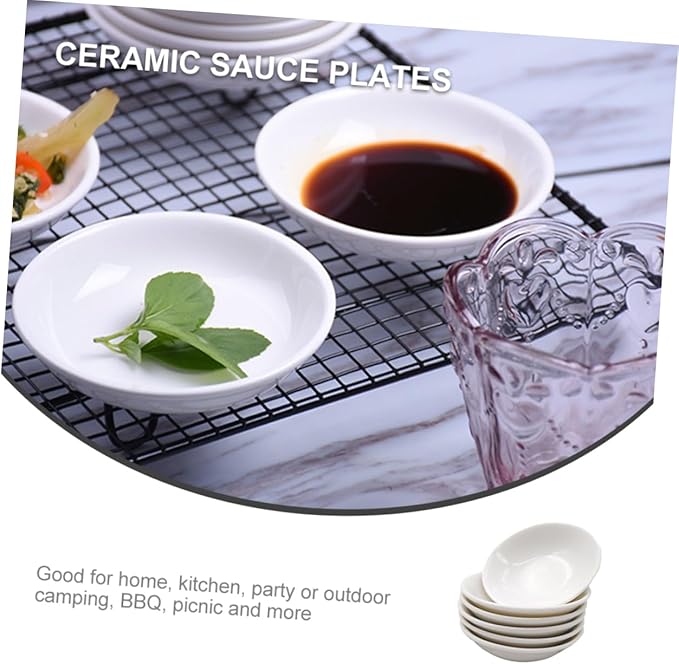 GLEAVI 6pcs Ceramic Condiment Dish Small Plates for Sauces Snacks and Dips Elegant Tableware for Home Restaurants and Parties