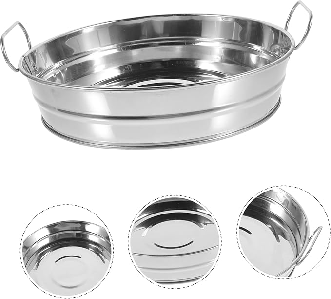 IMIKEYA Snack Serving Tray Handles Round Stainless Steel Plate Dish Buffet Decor