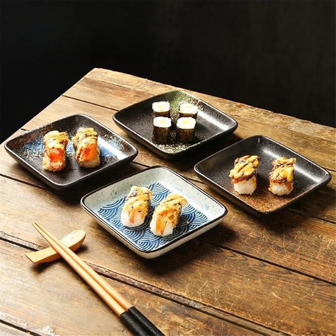 Appetizer Plates Square Ceramic Sushi Plate Shallow Sauce Dish Soy Meat Salad Trays Kitchen Accessories for Condiment