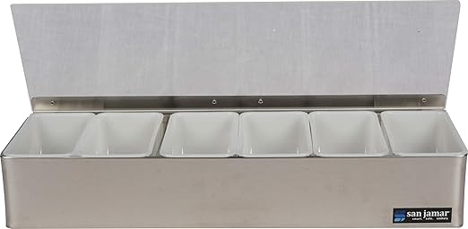 San Jamar Garnish Trays with Hinged Lid for Kitchen, Bar, And Restaurants, Stainless Steel, 18.5 X 6.5 X 4 Inches, Silver