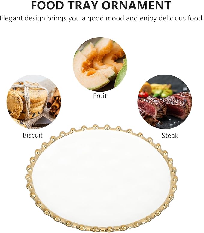 FUOYLOO Round White Ceramic Plate Gold Rim, Nordic Style Dish for Salads, Sandwiches, and Catering