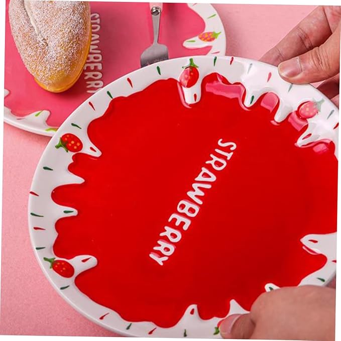 Strawberry Ceramic Plate Deep Snacks Dish for Home Restaurant Elegant Brunch Dinner Serving Premium Quality Kitchen Food Dish for Desserts Fruits
