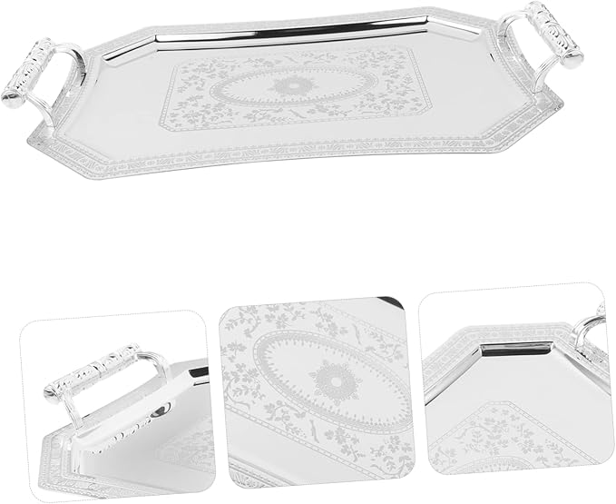 UPKOCH Silver Serving Tray Handles Vintage European Appetizer Platter Multi-Functional Dish for Parties Snacks and Fruits Decorative Tray