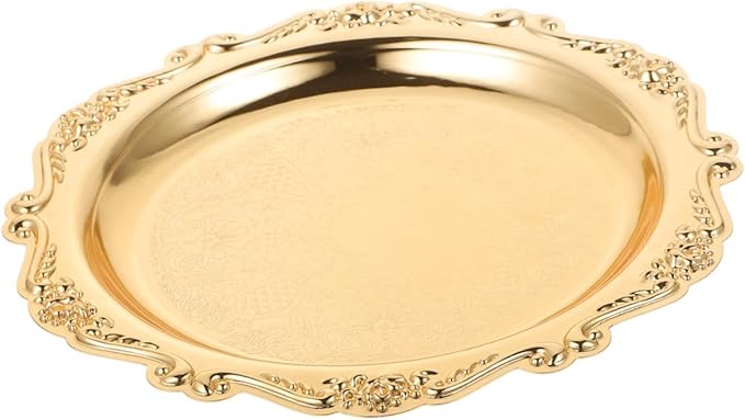 Sewroro Golden Serving Tray Round Iron Dessert Platter Snack Serving Platter for Home Entertaining and Jewelry Display