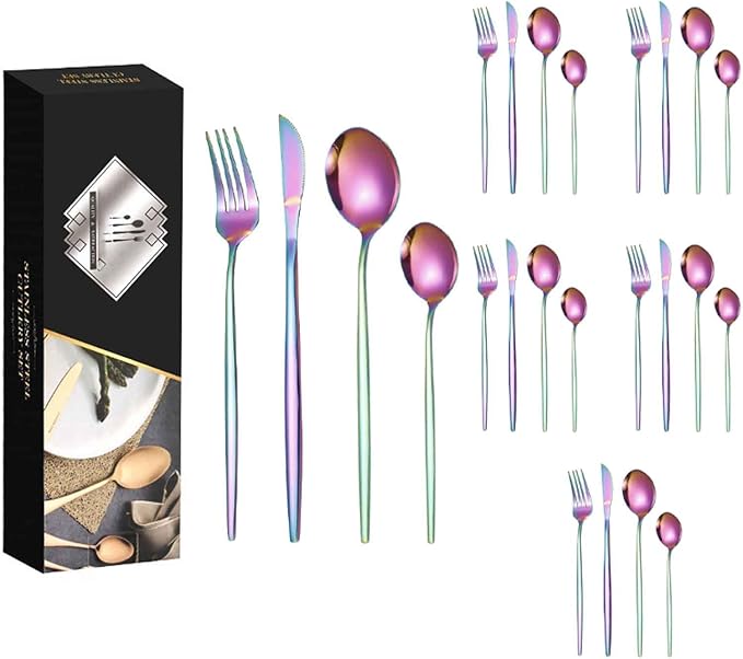 24 PCS Fine Flatware Set, Flatware Serving Set for 6, Utensil Set for Home and Restaurant Include Knives/Forks/Spoons, Dishwasher Safe, for Outdoor Camping Picnic(Size:A,Color:Phantom)
