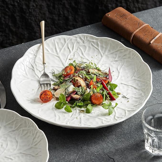 Appetizer Plates Western Steak Plate Household Dish Plate Ceramic Creative White Shallow Plate Fruit Salad Plate Cheap Plates(Large)