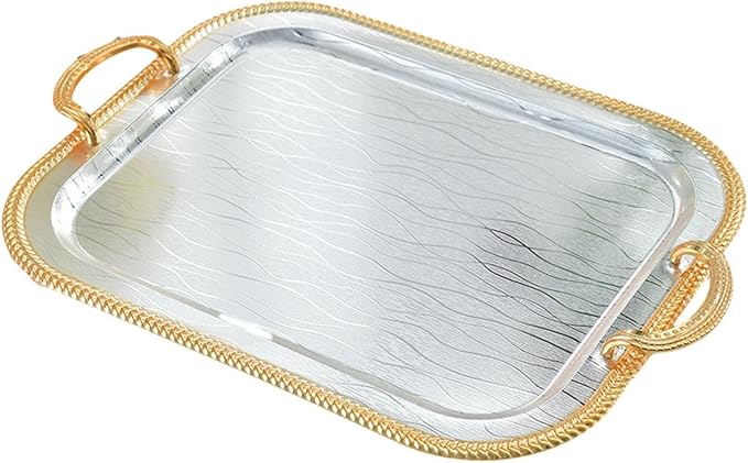 Serving Tray Tea Cup Holder Iron Art Cosmetic Perfume Makeup Display Vanity Tray Decorative Tray for Dressing Room Bathroom, L