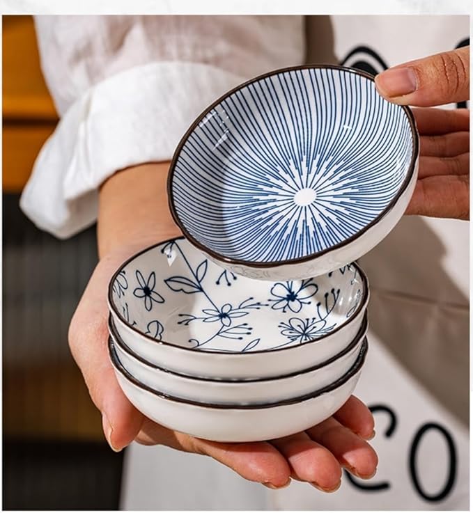 6 Pack 3 oz Small Ceramic Side Dish Japanese Dipping Sauce Dish Soy Sauce Dish Cute Mini Bowls for Sushi,Dipping,Ketchup,Condiment,Snack,BBQ Party (cyan blue)