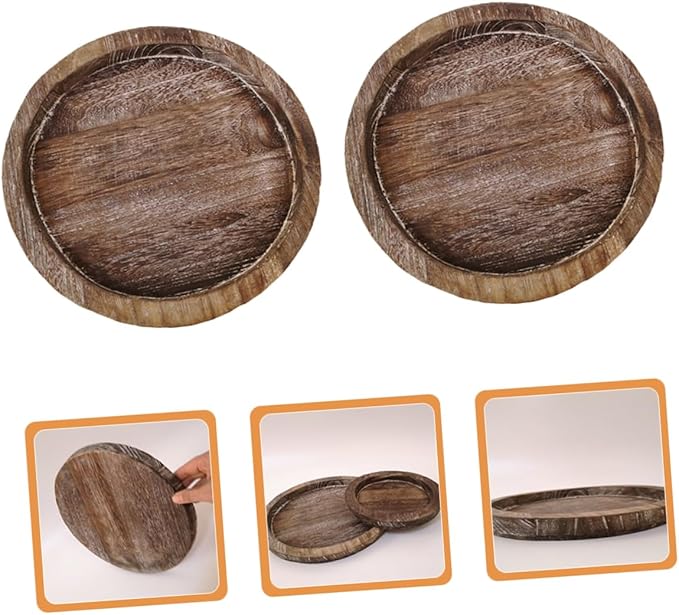 Cabilock 2pcs Solid Wood Serving Tray Large Extra Large Outdoor Decorative Tray Divided Sections for Food Vanity Bathroom Kitchen