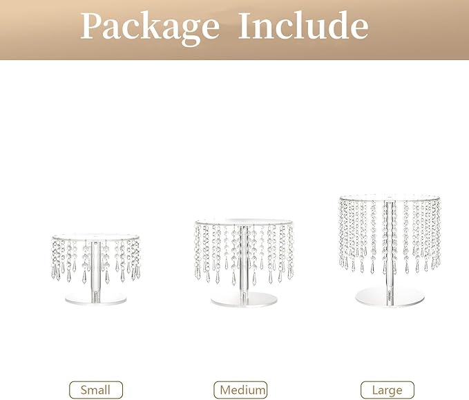 LANLONG Crystal Cake Stand for Party, Clear Acrylic Cake Stand Sets for Dessert Table, 3Pcs Round Cake and Cupcake Stand for Wedding Birthday Party Event Decorations