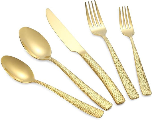 20-Piece Gold Heavy Duty 18/10 Stainless Steel Flatware Set, 4 Place Setting Including Knife, Fork, Spoon, Dishwasher Safe