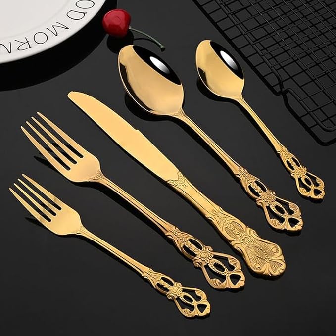 Gold Silverware Set, 20 Pieces Stainless Steel Flatware Set,Kitchen Utensil Set Service for 4,Tableware Cutlery Set for Home and Restaurant, Dishwasher Safe