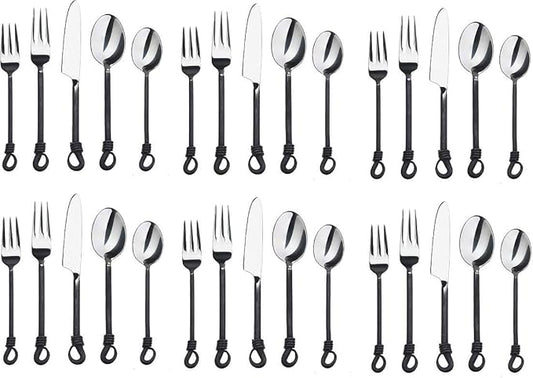 Twist and Shout Stainless Steel Flatware Set – Modern 6-Piece Silverware for Kitchen, Restaurants, Weddings & Parties Collection for Kitchen, Dining