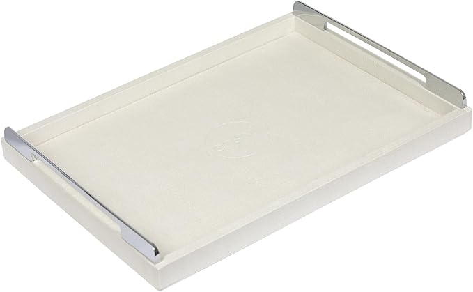 Large Serving Tray 18 by 14 Inch, Luxury Faux Shagreen Leather Ottoman Tray with Metal Handle, Waterproof and Sturdy Tray for Coffee Table, Makeup, Vanity, Organizer, Decorative Tray, Ivory