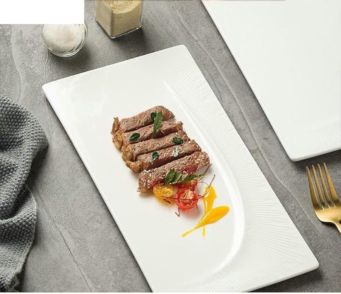 Kitchen Plates Creative Pure White Flat Plate Western Restaurant Steak Plate Simple Ceramic Tableware Restaurant Plates(Small)