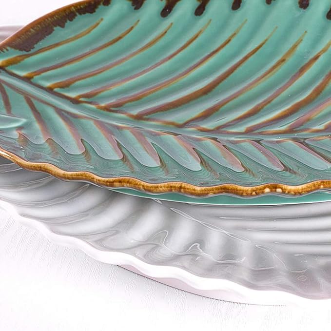 SHINING Appetizer Plates Ceramic Leaf Shape Porcelain Saucers Bowl Sauce Dishes Sushi Dinnerware (Green)