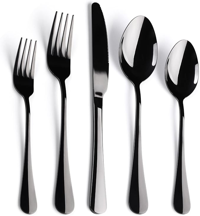 Black Flatware Set for 8,40-Piece Silverware Set for 8, SANLUNS Utensil Sets Tableware Cutlery, Mirror Polished, Dishwasher Safe