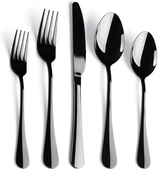 Black Flatware Set for 8,40-Piece Silverware Set for 8, SANLUNS Utensil Sets Tableware Cutlery, Mirror Polished, Dishwasher Safe