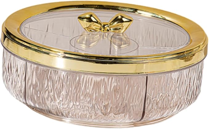 Serving Tray Container Rotating Snack Plate Dried Nuts Platter for Kitchen Entertaining, golden Bow