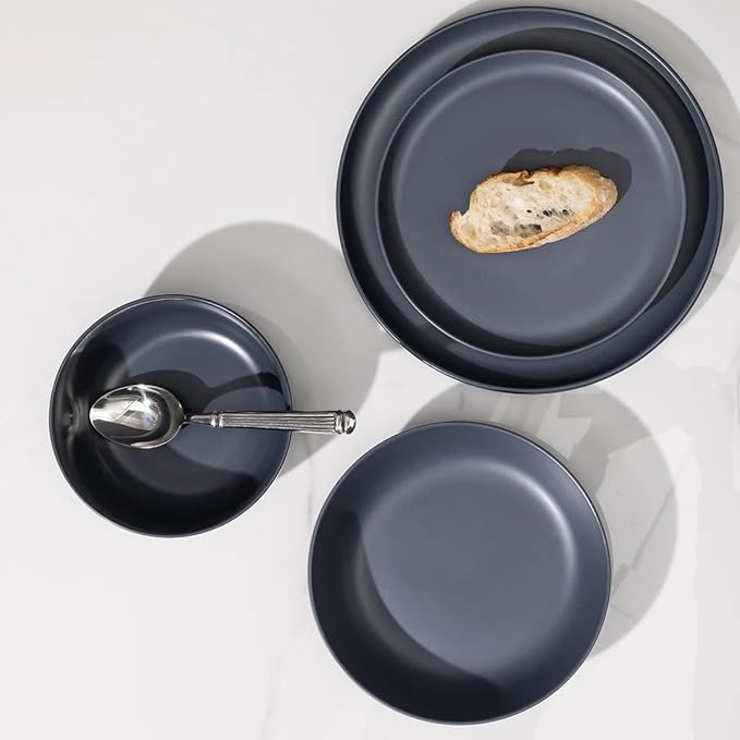 Stoneware Dinnerware Set, 16 Piece Plates and Bowls Set for 4, Microwave and Dishwasher Safe Tableware (blue)