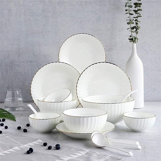 Dinnerware Set, Ceramics Dinnerware Set with 20-Piece,Bowl/Dish/Spoon|Bone China Dinner Sets, Porcelain Combination Set White,White Plates