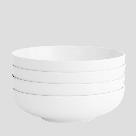Euro Ceramica Essentials Large Bistro Bowls Set of 4 Dinnerware and Serveware for Serving Pasta Fruits Salads, Solid Semi-Matte White