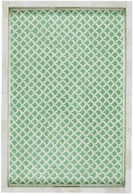 Hansa It's Worth IT Handmade Serving Tray Bone Inlay Decorative Rectangular Geometric Pattern Tray Elegant Fancy and Decorative Serving Platter for Tea, Kitchen, Coffee Table,Dining (Green & White)
