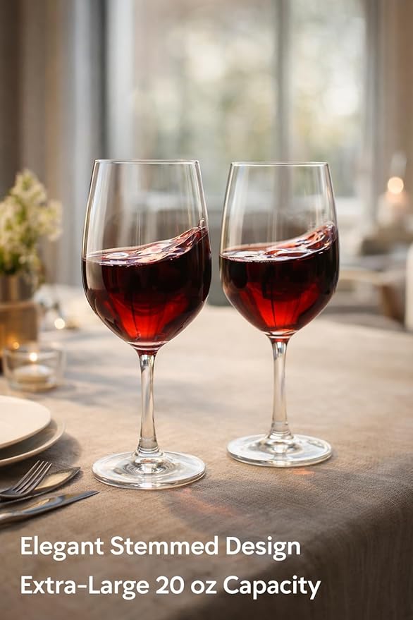 Unbreakable Stemmed Wine Glasses, 20 oz Large (Set of 4) – Shatterproof Tritan Plastic Goblets, BPA-Free & Dishwasher Safe, Elegant Wine Glasses for Indoor & Outdoor Use