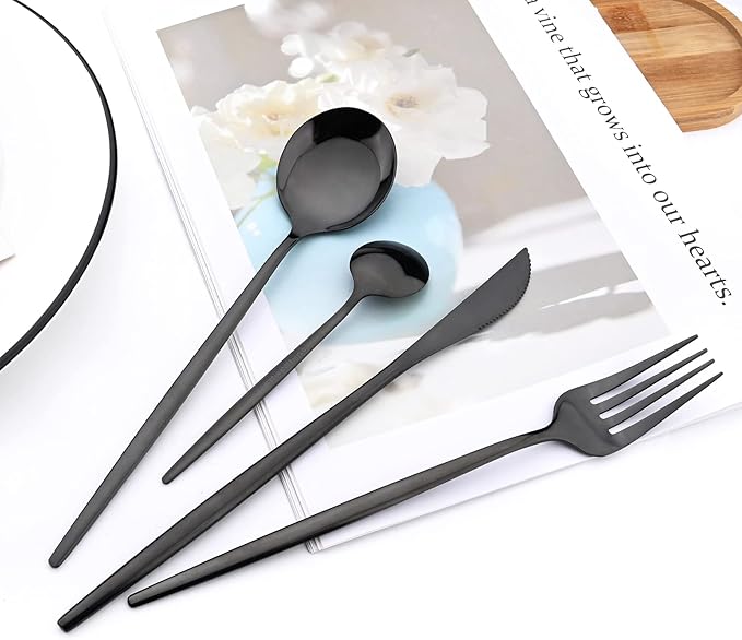 40 Pcs Mirror Polish Silverware Set, Large Set 18/10 Stainless Steel Flatware Cutlery Set For Home Daily Use/Wedding Party/Restaurant, Utensils Set Service For 10 (Black)
