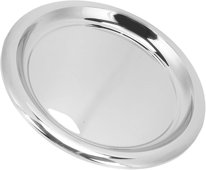 Stainless Steel Round Serving Tray Mirror Polished Silver Bar Tray Circular Platter for Drinks Snacks Desserts Home Kitchen Bar Use Durable 35cm Diameter Rustproof