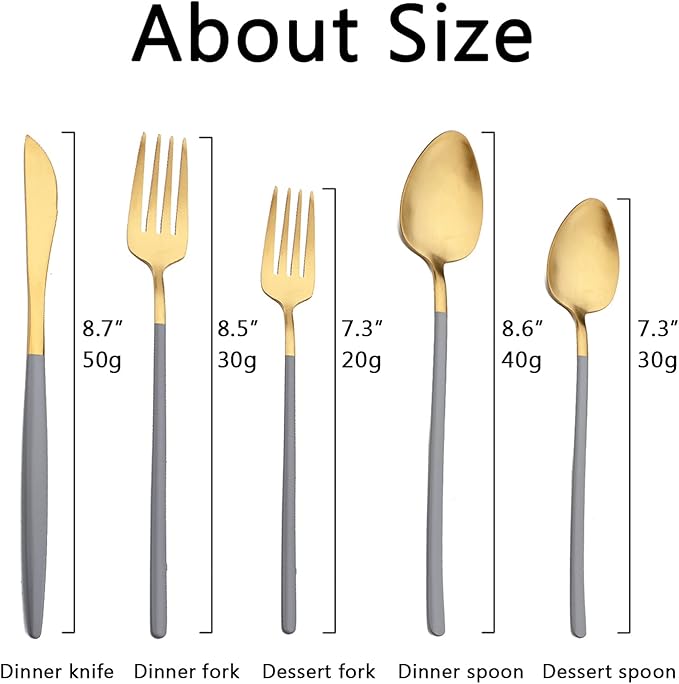 JASHII Matte Grey and Gold Silverware Set, 304 Stainless Steel Flatware Set Service for 4, Tableware Cutlery Set for Home Restaurant Party, Dinner Forks/Spoons/Knives, Slim Handle, Dishwasher Safe
