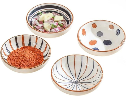 4 Pack 3 oz Small Ceramic Dip Dishes Japanese Dipping Sauce Dish Mini Cute Soy Sauce Bowls for Sushi,Side Dishes,Dipping,Ketchup,Condiment,Snack,BBQ Party