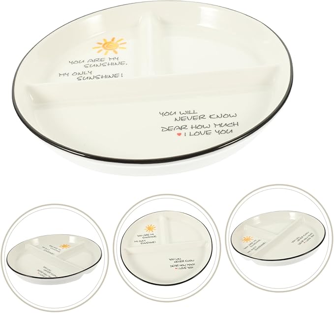 Ceramic Divided Serving Dish Cartoon Compartment Dinner Plate for Snacks Dried Fruits Appetizers Style Divided Plates for Entertaining Sun Design