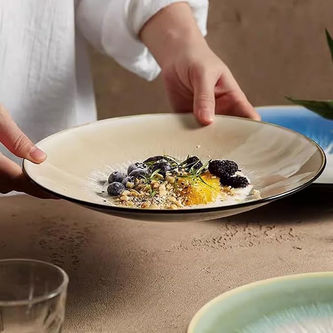 Kitchen Plates Creative Restaurant Salad Pasta Plate Kiln Turned Into Dinner Plate Hotel Appetizer Plate Dessert Plate Soup Plate Restaurant Plates(8.2inch)