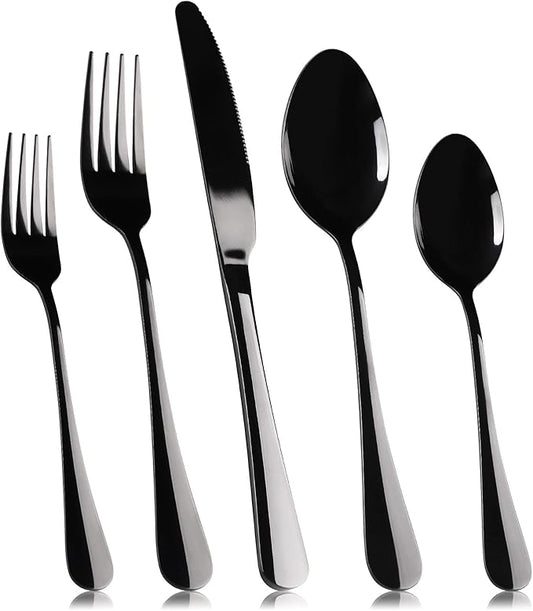Black Silverware Set for 4, SANLUNS 20-Pieces Spoons Forks Knives Set,Flatware Set,Stainless Steel Tableware Cutlery Fine Dining Utensils Set,Great for Family Gatherings & Daily Use Dishwasher Safe