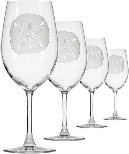 Rolf Glass Sand Dollar All Purpose Wine Glass 18 Ounce - Set of 4 Large Wine Glasses – Lead-Free Glass - Engraved Large Wine Glasses - Made in the USA